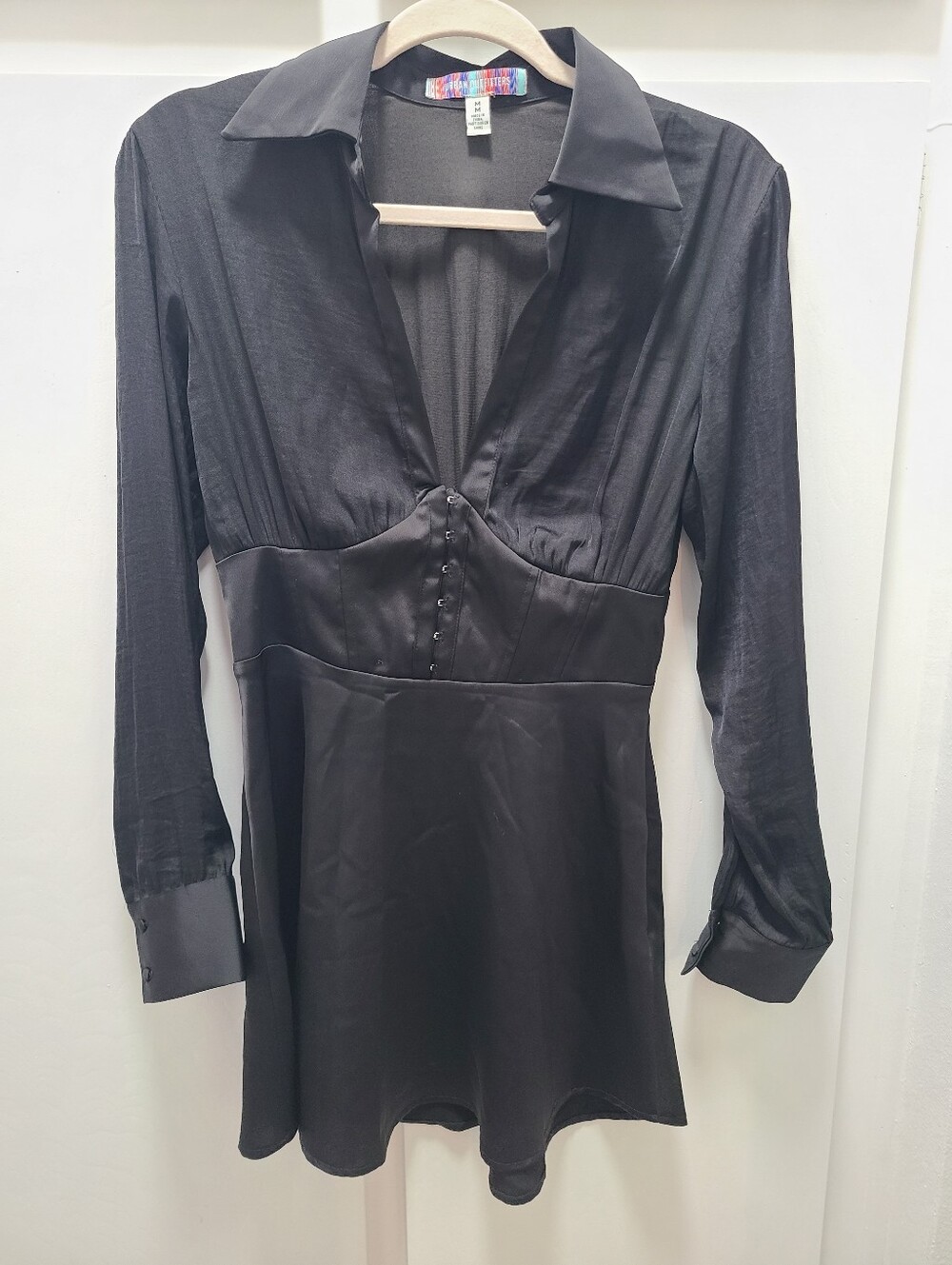 Urban Outfitters Black Corset Hook & Eye Long Sleeve Mini Dress- M Dark Romantic